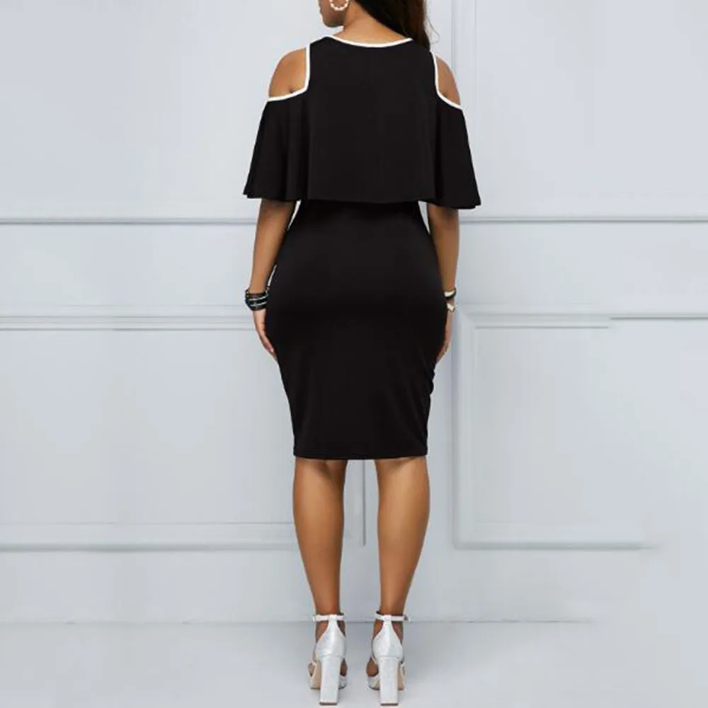 Женское платье с оборками черное облегающее Коктейльные Вечерние платья летнее