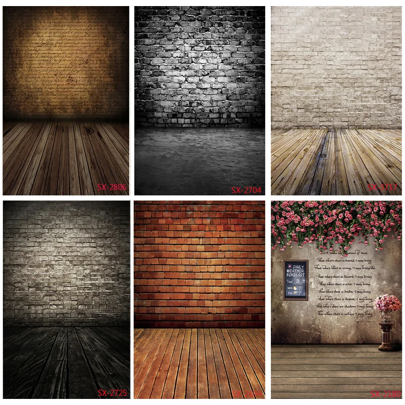 

SHENGYONGBAO Art Fabric Photography Backdrops Vintage Brick Wall Wooden Floor Theme Photo Background Studio Prop 2157 YXFL-73