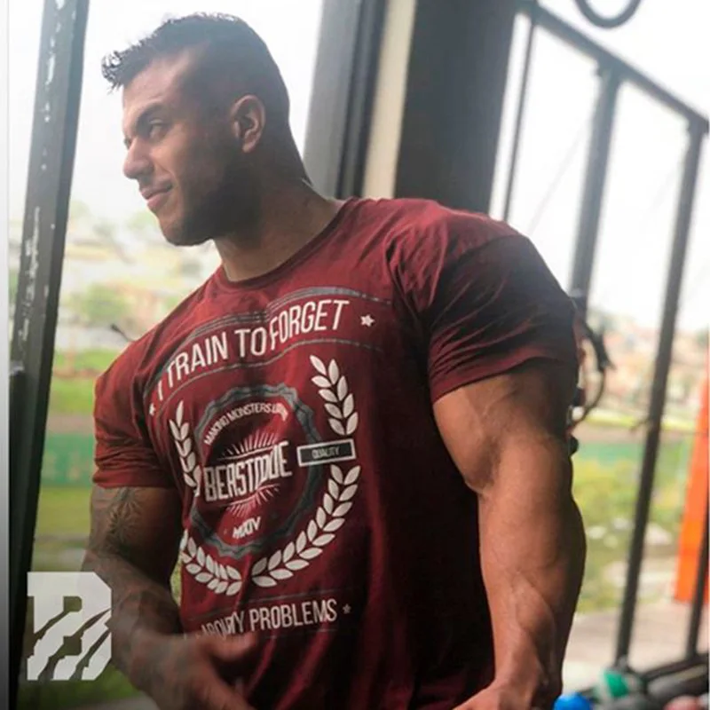 Мужская модная новая футболка из 100% хлопка тренировочная для бодибилдинга