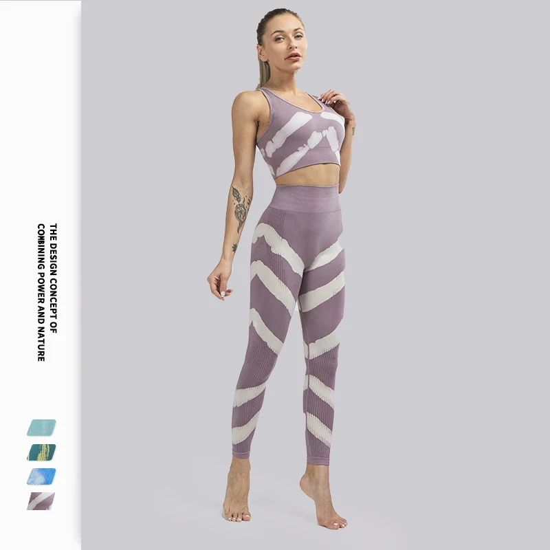 

Printed Seamless Yoga Suit Women Tracksuit Yoga Set Gym Vest Workout Sport Bra Tie-Dye Process High Waist Pants Fitness Leggings