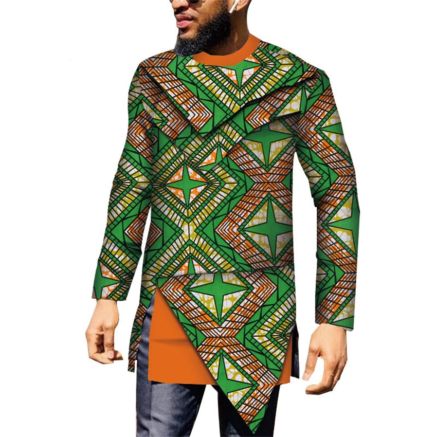 

Fashion Autumn African Wax Print Long Sleeve Top Shirts for Men Bazin Riche Mens Shirt Dashiki African Dresses Plus Size Clothes