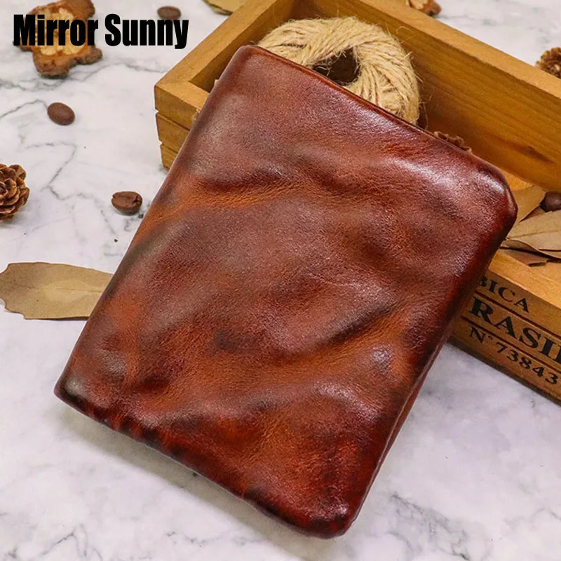 Hand Brushed Color Make Old Wrinkled Men's Wallet Top Layer Cowhide Genuine Leather Male Bill Wallet Retro Multi-card Soft Bag