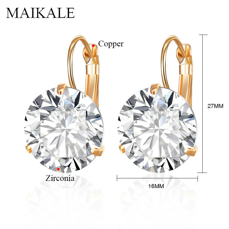 MAIKALE, корейские серьги, 16 мм, кубический цирконий, золото, серебро, цветные циркониевые серьги, темпераментные серьги-гвоздики для женщин, модный подарок