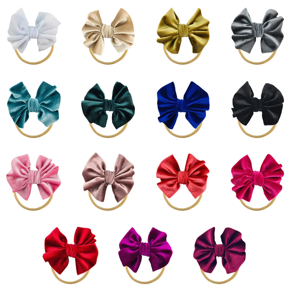 Банты для волос из мягкой бархатной ткани 15 шт./лот с нейлоновой повязкой