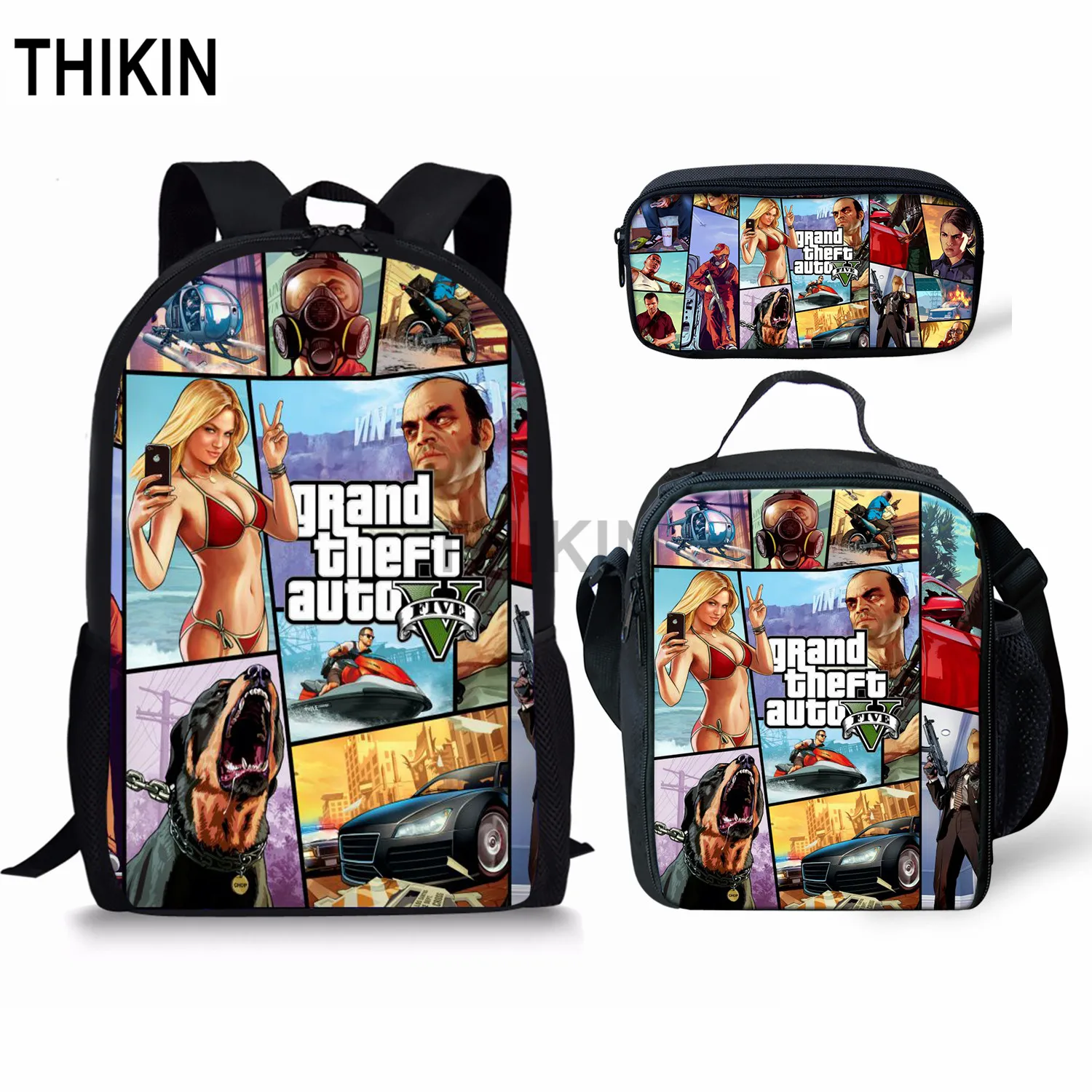 as picture THIKIN Grand Theft Auto школьные сумки для подростков мальчиков 3 шт./компл. сумки на плечо крутая игра GTA рюкзак комплект для детей; обувь для девочек; обувь для студентов; Mochila - Цвет: as picture