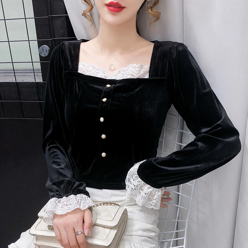 Модная женская блузка COIGARSAM во французском стиле с пышными рукавами и квадратным