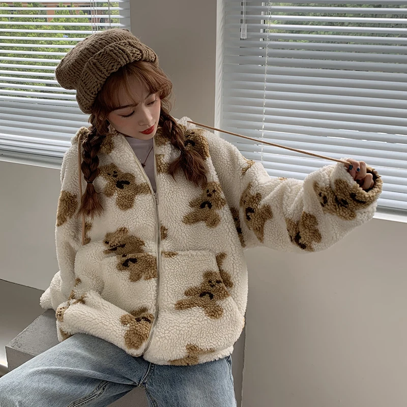 

Women Hoodies Zipper Teddy Coat Harajuku Loose Kawaii Clothes Womens Korea Sweatshirt Oversized Hoodie Women 4xl