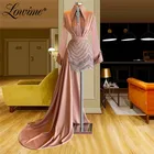 Женское вечернее платье Lowime, розовое формальное платье с глубоким вырезом, расшитое бисером и кристаллами, индивидуальный пошив, коктейльное платье Дубая для выпускного вечера, 2021