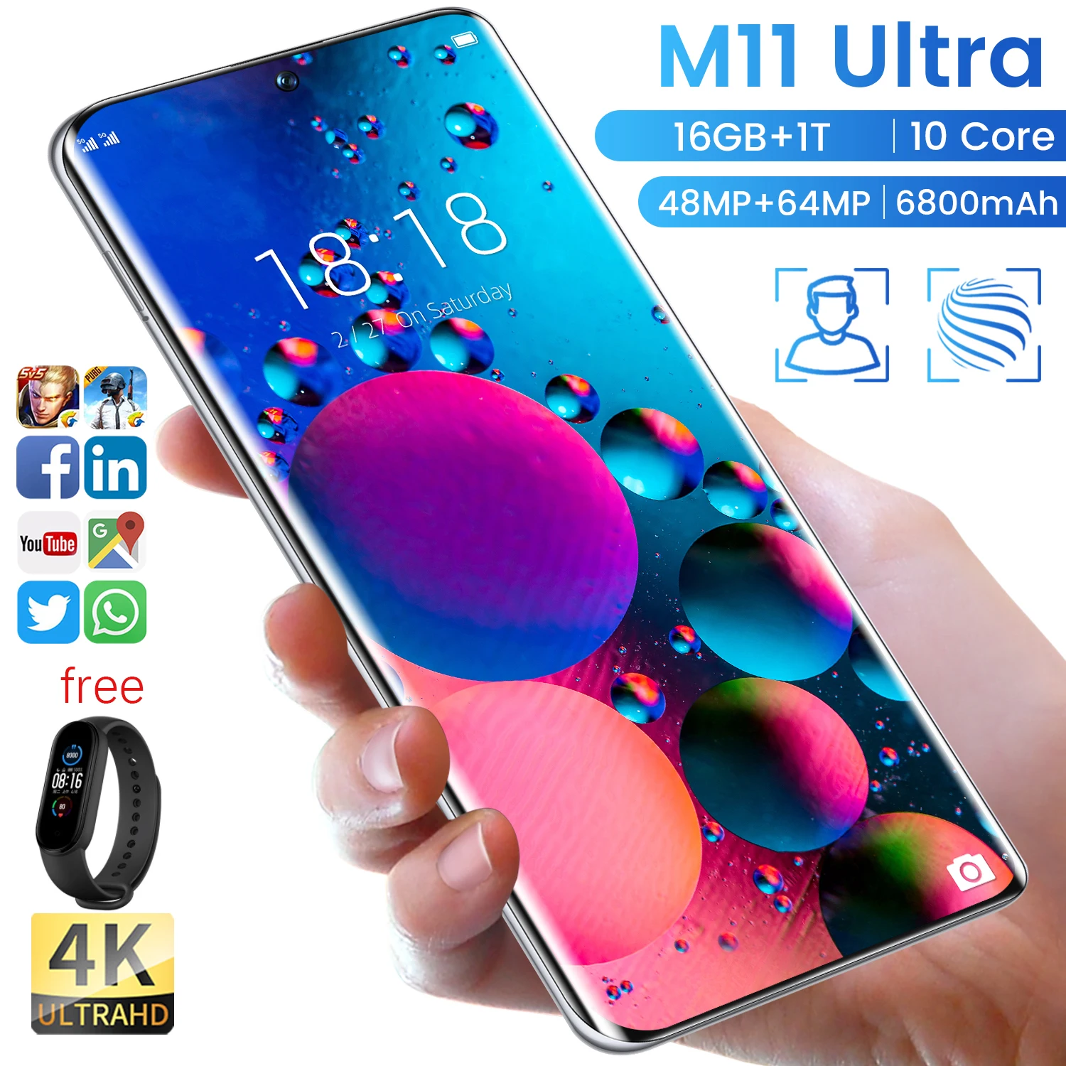 

Global Version Smartphone XioamiM11 Ultra 16GB+512GB 6800mAh 7.3 Inch Drop Screen Cellphone 1440*3200 Android 11.0 Mobile Phones