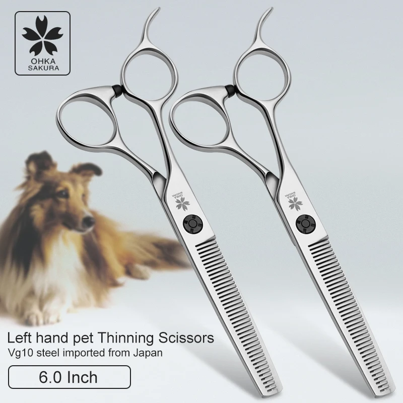 Special thin tooth scissors for left hand 6.0 inch imported vg10 hairdressing amount 35% special for left-handed pet beautician