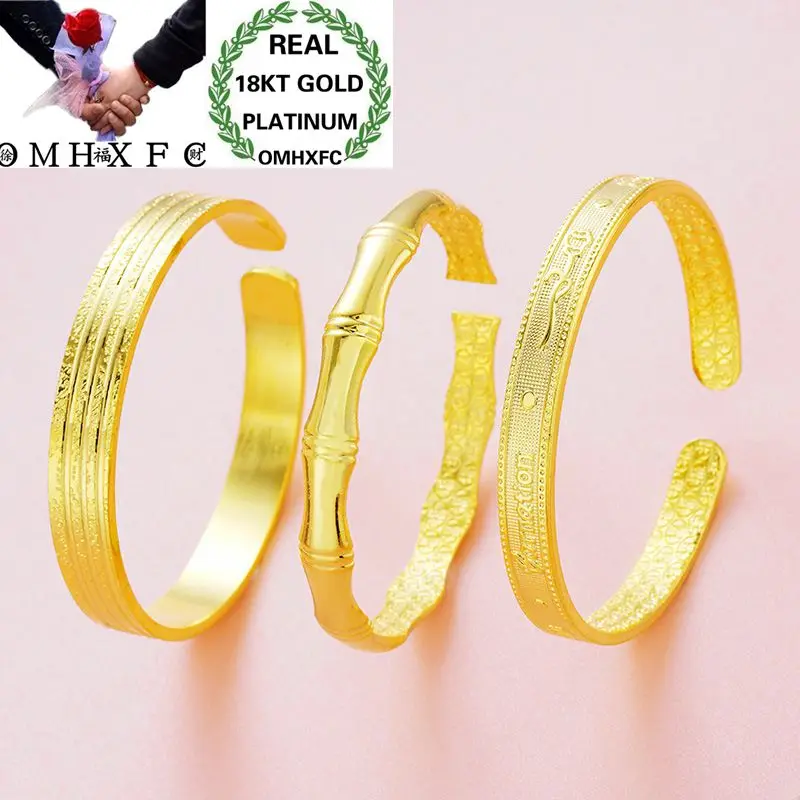 

OMHXFC Wholesale European Fashion Woman Girl Party Wedding Gift Bamboo Rose Lines 18KT Gold Open Bangles Bracelets BE37