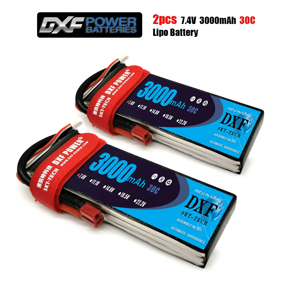 DXF-bater&iacute;a Lipo RC de buena calidad, 7,4 V, 3000mah, 2S, 30C, Max60C, para Dron, avi&oacute;n, Quadrotor, coche, barco, cami&oacute;n, fpv-0
