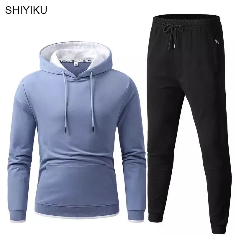 SHIYIKU Brand Men Set Casual Hooded Jackets Fashion Set Warm Tracksuit Hoodies+Pants Sets Male Coat Jacket Men Long Sweatshirt