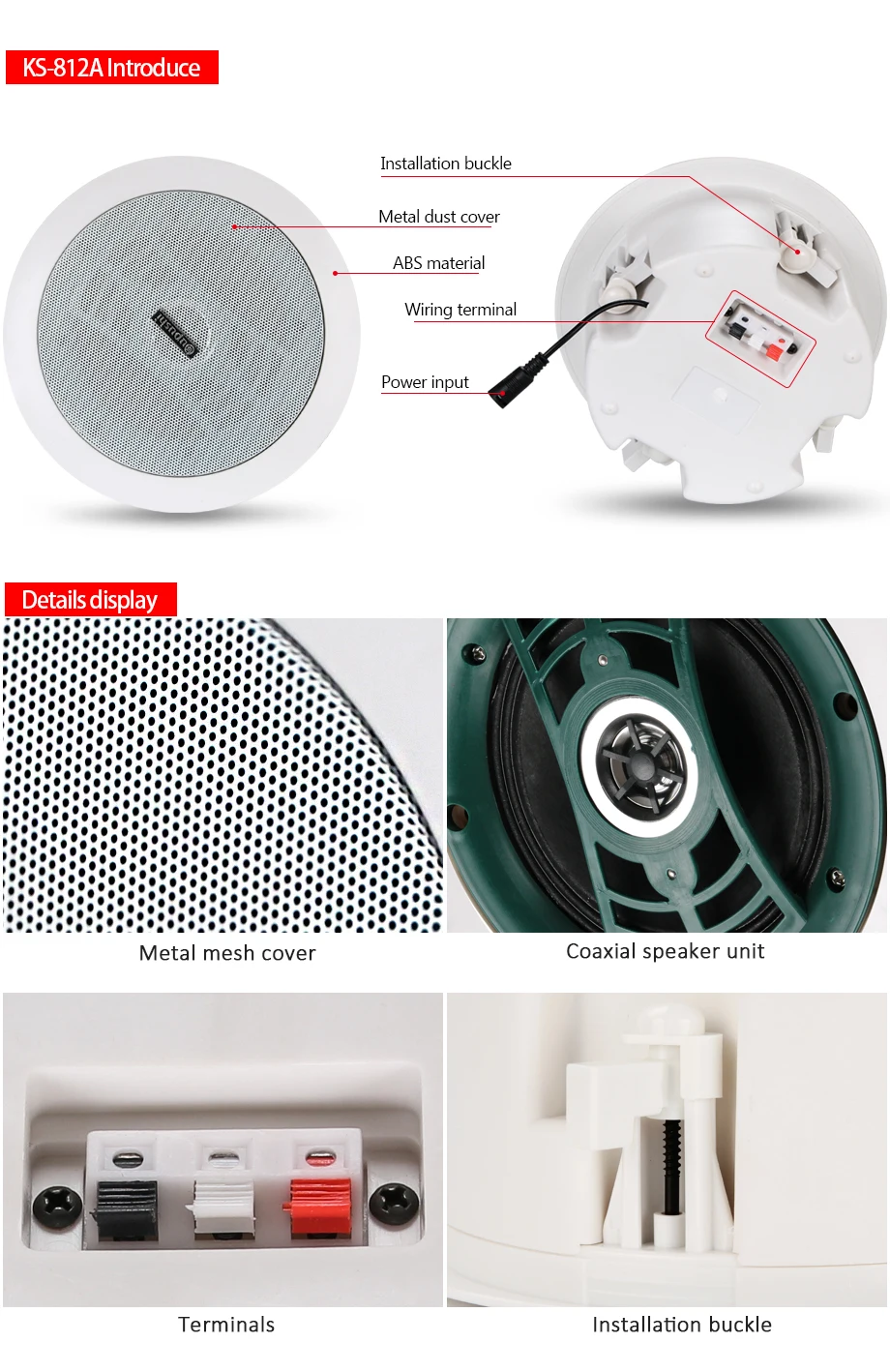4.5" Portable bluetooth speaker 10w in ceiling speaker 8ohm audio stereo in wall mount loudspeaker for home surround system