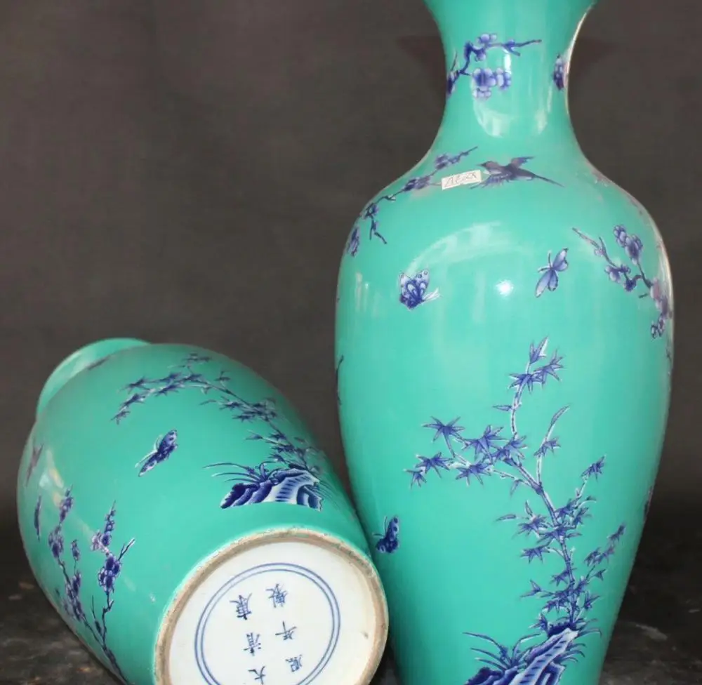 18 &quotКитай FA фарфоровая псевдо сорока птица цветок сливы бутылка ваза пара | Дом и