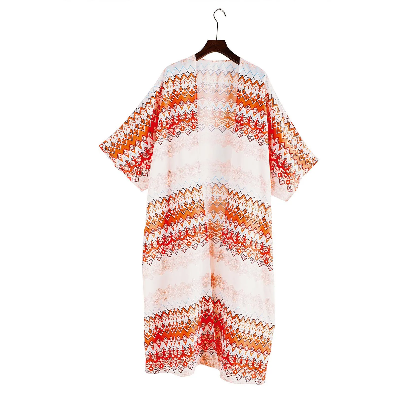 

Print Long Capes Front Dress Printed Chiffon Blouse Loose Ponchos Womens Flowy Cardigan Open