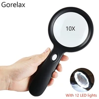 10x magnifying glass with led light optical large glass lens handheld magnifier loupe for reading repair looking insect senior