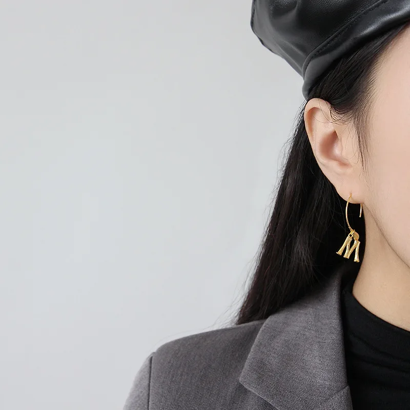 Настоящее 925 пробы серебряные золотые английские буквы АМС начальные серьги для