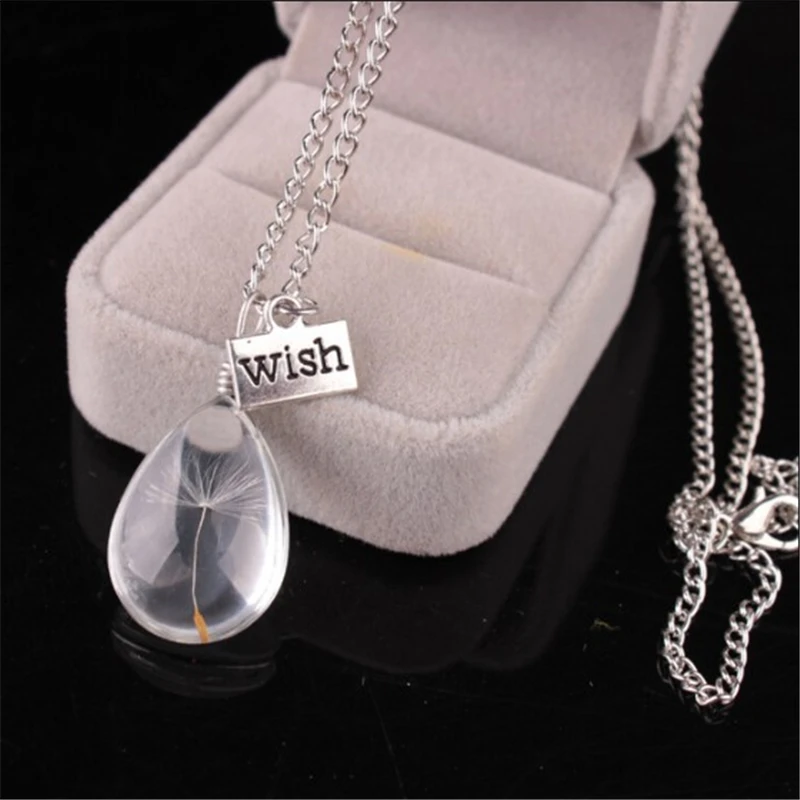 DoreenBeads Fashion Necklace For Women Lampwork Glass Silver Color Transparent Clear Oval Dandelion 50cm long 1PC | Украшения и