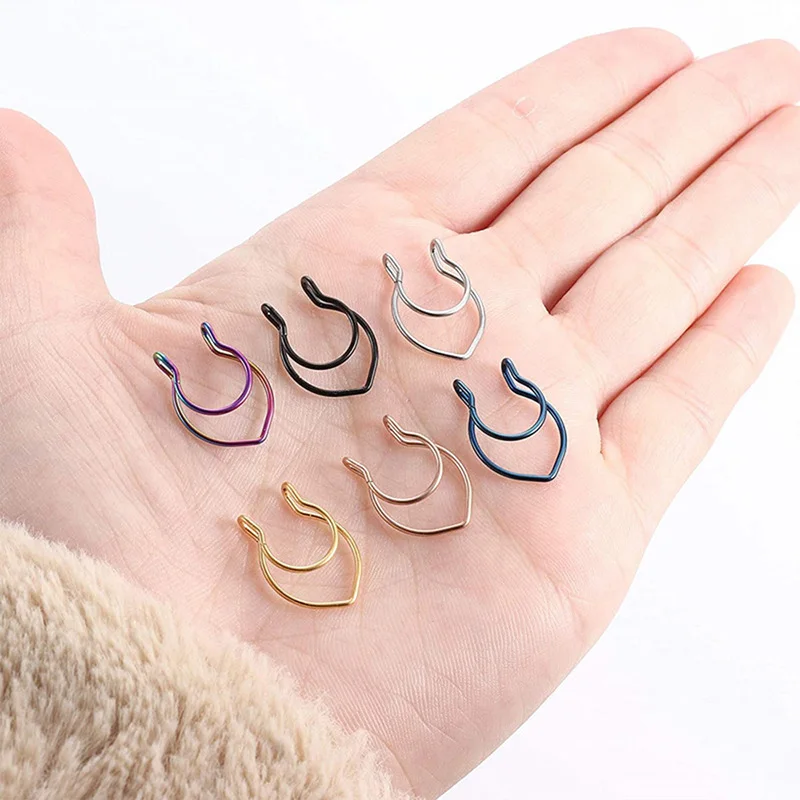 

1pcs New Fake Nose Piercing Fake Nose Ring Hoop Septum Rings Stainless Steel Colorful Fake Piercing Nose Piercings Jewelry Punk