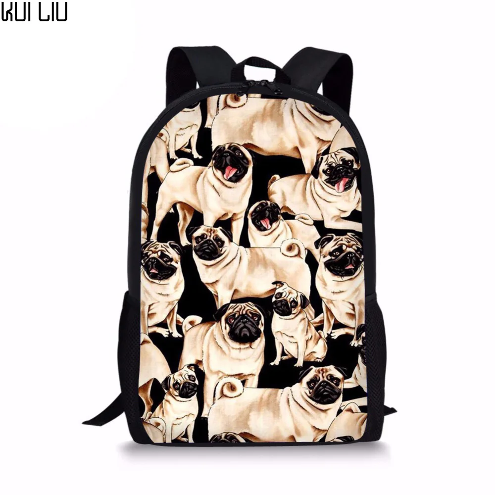 Школьный ранец Kui Liu для девочек рюкзак с принтом мопса бульдога детские сумки