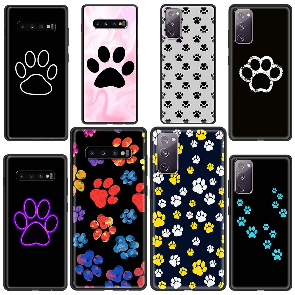 

Dog Footprint Paw Phone Case Samsung Galaxy S21 S20 FE Ultra S10 S9 S8 Plus S7 Edge S10e Silicone Coque Black Fundas