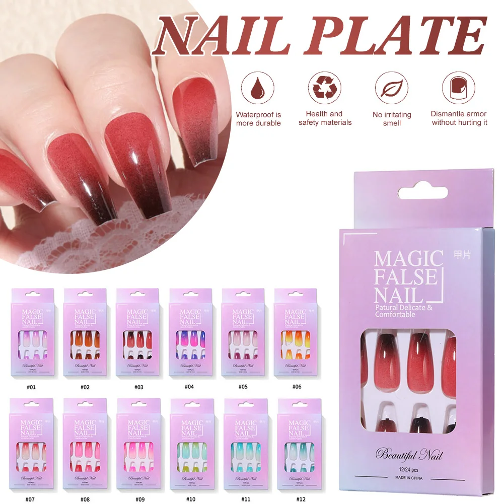 

24 PCS Gradient False Nails Chic Gradient Nail Tips DIY Press on Nails Nail Art Manicure Tools for Girls and Women
