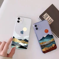 hand painted scenery phone case for iphone 13 12 11 mini x xs xr pro max 8 7 6s 6 plus transparent soft