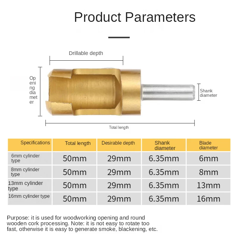 

4Pcs/set Titanium Coated Shank Barrel Cork Drill Bit Plug Cutter Bored Hole Tenon Drills Hole Saw Arbors Woodwork Tools