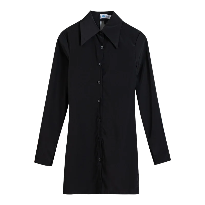 

GOOHOJIO 2020 New Summer Long Sleeve Dress for Women Casual V-neck Single-breasted Dress Ladies High Waist Black Women Hip Dress