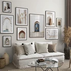 Исламский постер Аллах, марокканская дверь, мусульманское здание, стена, искусство, печать, картина для мечети, внутреннее украшение