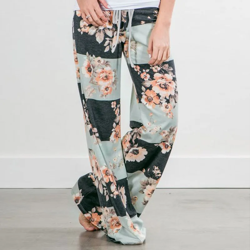 

Women's Printed Pants Floral Lace-up Casual Loose Pantalon Stylish High Waist Straight Streetwear 2020 Autumn Joggers Trousers