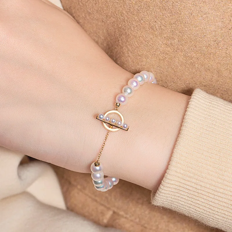 

free shipping Jewelry natural 7-8mm white pink Purple black pearl bracelet 7.5-8inch micro inlay zircon crystal