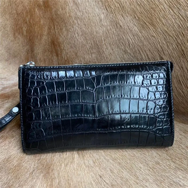 

Authentic Exotic Crocodile Belly Skin Male Large Card Purse Phone Clutch Genuine Alligator Leather Businessmen Wristlets Bag
