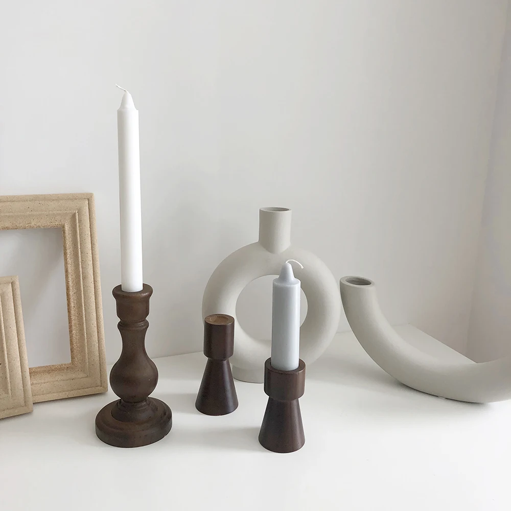Korean Small Vintage Candlestick Wood Romantic Candle Holder Simple Cafe Kaarsen Houder Home Dining Table Decoration MM60ZT | Дом и сад