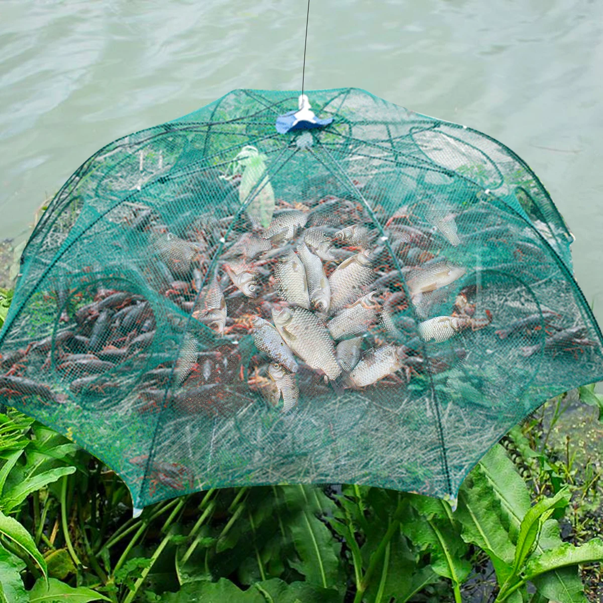 Strengthened 4-12 Holes Automatic Fishing Net Shrimp Cage Nylon Foldable Fish Trap Cast Net Cast Fold Crab trap Fishing Network