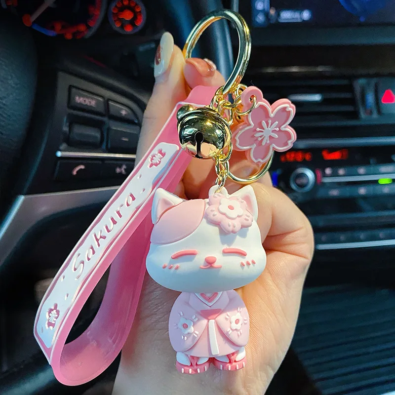 

Anime Sakura Cat Student Backpack Key Chains Fashion Couple Accessories Keyring Cute Menand Women Gift Pendant Car Keychain