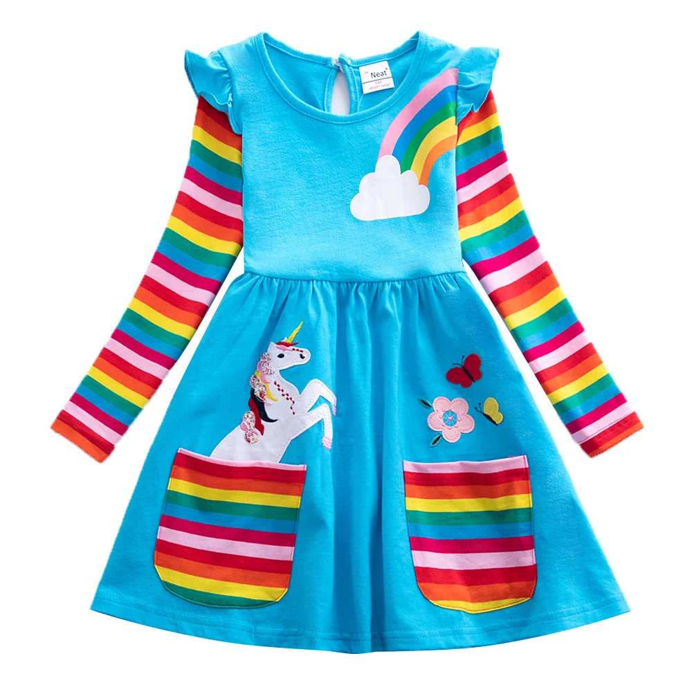 Little pony girl long-sleeved dress cartoon print cotton autumn new style for girls wearing comfort | Детская одежда и обувь