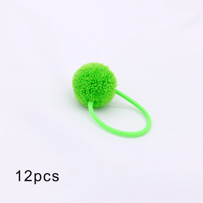 green 12 шт., меховой шарик, эластичная резинка для волос для девочек, конский хвост, держатели, плюшевый шар, кольцо для волос, женский эластичный галстук для волос, аксессуары, Резиновая лента для волос - Цвет: green
