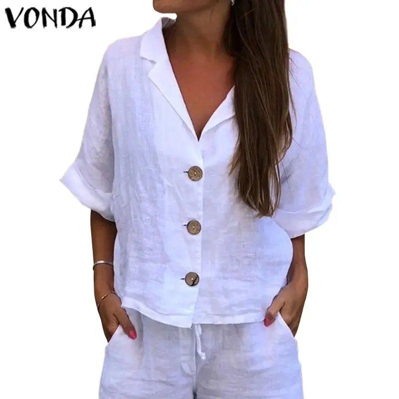 VONDA, туника, женские топы, Ретро стиль, 3/4 рукав, Повседневная Свободная блузка,, летние пляжные рубашки, богемные Сексуальные вечерние топы размера плюс, блуза
