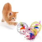 Палочка с пером и шариком, 1 шт., кошачья интерактивная игрушка, с маленьким колокольчиком, игрушечная клетка для мыши, пластиковая искусственная, цветная, игрушка-тизер для кошек, товары для домашних животных