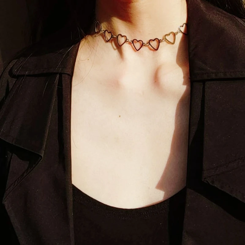 Женское Ожерелье-чокер Kpop из нержавеющей стали массивное ожерелье в форме сердца
