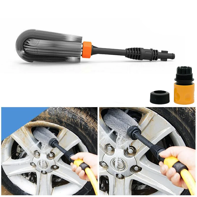 

High Pressure Car Washing Soft Hair Water Wheel Hub Brush of Fast Plug Type Long Hair Steel Ring Brush Cleaning Brush Car Tire