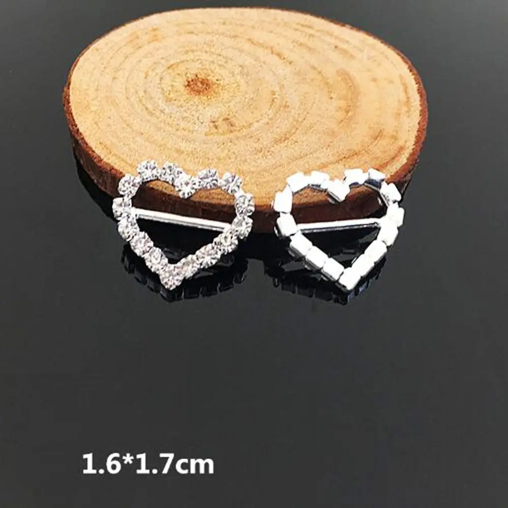 10pcs Heart 10 шт./упак. круглый в форме квадрата в форме сердца Форма с украшением в виде кристаллов стразы пряжка приглашения на свадьбу Лента слайдер горный хрусталь для свадьбы серебряные аксессуары - Цвет: 10pcs Heart