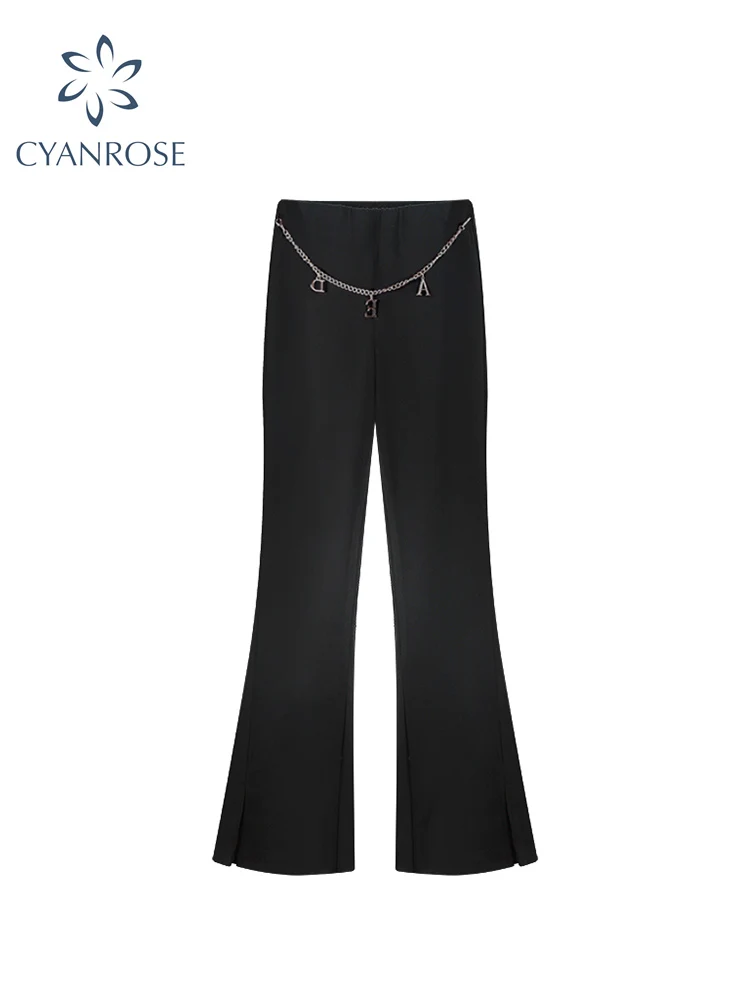 

Женские широкие брюки с разрезом, готические черные брюки-клеш в стиле Харадзюку с высокой талией, приталенные Костюмные брюки в стиле ретр...