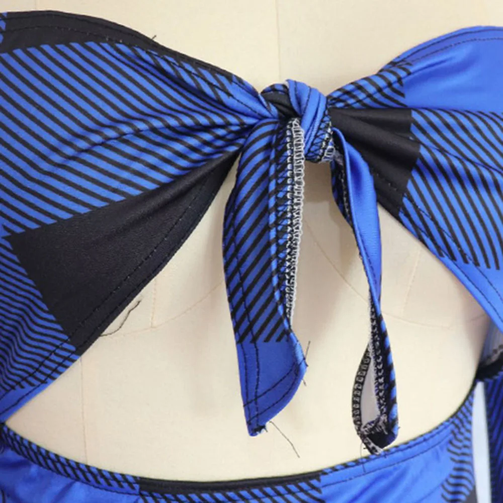 Blue Check Wrap Chest Dress Plaid Spring Autumn Casual Bodycon Midi Dresses Robe Slash Neck 2020 Summer Femme Vestiods | Женская одежда