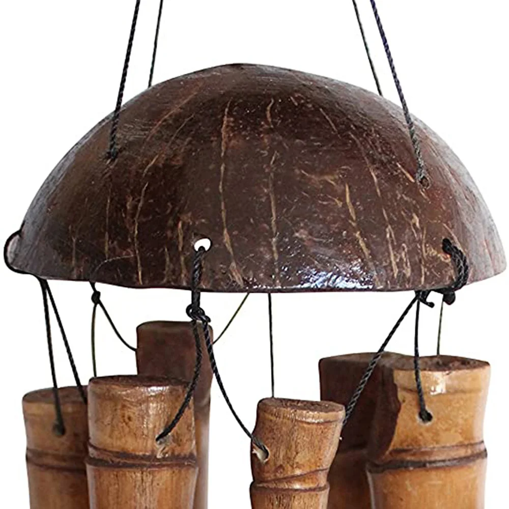 

1x Wind Chime Natural Bamboo Coconut Shell For Patio Garden 71*112*12cm
