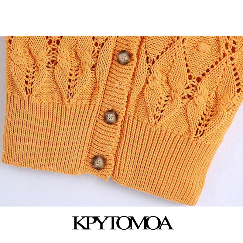 

KPYTOMOA Women 2021 Fashion With Ruffles Cropped Knitted Vest Sweater Vintage Sleeveless Button-up Female Waistcoat Chic Tops