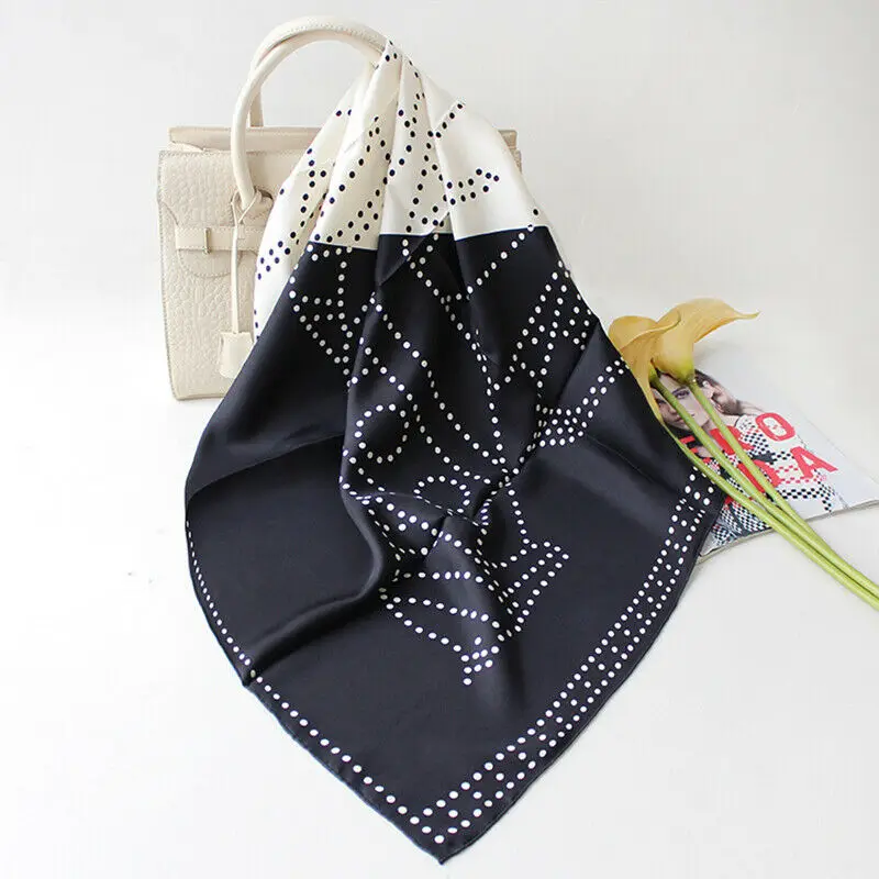 

Luxury 100% Twill Silk Scarf Women's Elegant Vintage Square Kerchief Fashion Print Headscarf Shawl Hijab 90*90cm