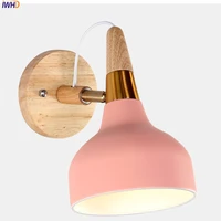 wood nordic led wall lights fixtures e27 pink iron bedside sconce for living room bathroom light wall lamp applique murale